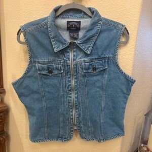 Vintage SOLUTIONS Women Full Zipped Blue Boho Western Denim Vest Size Large